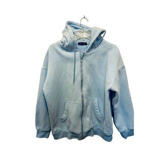Women's FAN Full Zip Light Blue Sweatshirt Hood Jacket Sweater Size Small